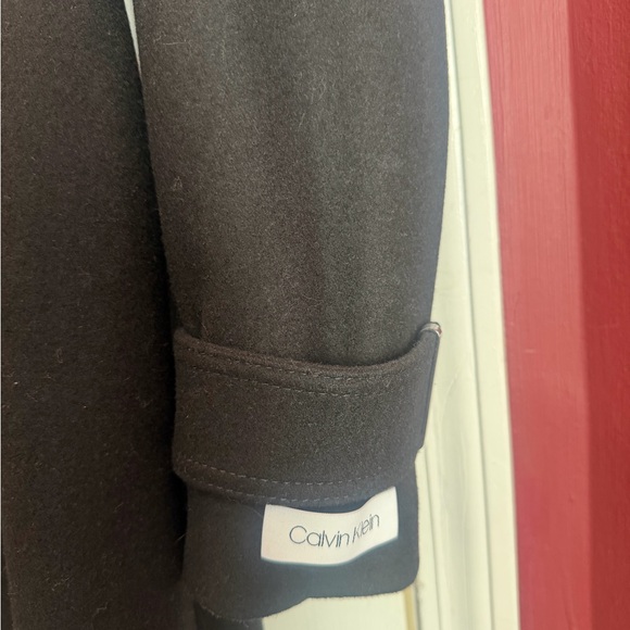 Calvin Klein Black Pea Coat with Fur Collar - Picture 5 of 6